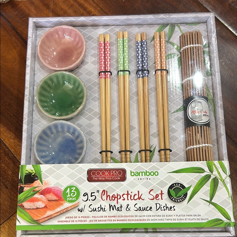 Cook Pro Bamboo Chopstick Set with Sushi Mat and Sauce Dishes